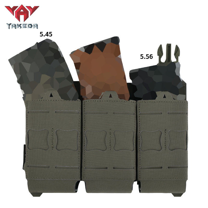 YKD-0119 Yakeda Tactical Nylon Molle Triple Pistol Ammunition Bag with camouflaged magazines