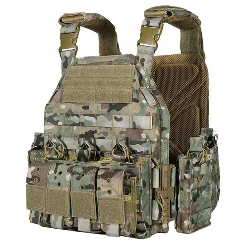 VT-6026-3 QR Outdoor Hunting Sports Vest with Camouflage Design and Multiple Pockets for Tactical Use All Seasons Square Neck
