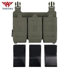 YKD-0119 Yakeda Tactical Nylon Molle Triple Pistol Ammunition Bag in green with three black magazines.